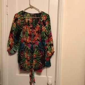 Multi color button down blouse with undershirt